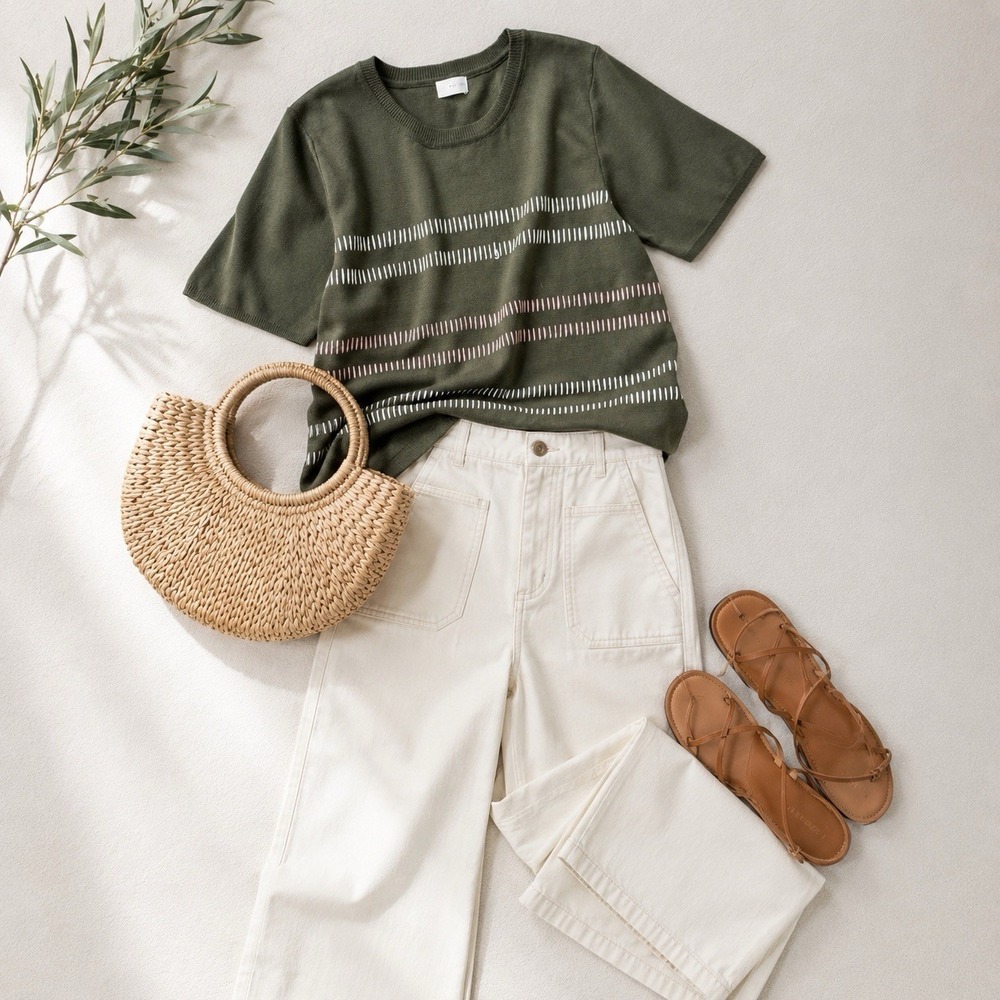 All: Row Sweater Top Women Size L Army Green Minimalist Thick Structured Knit